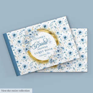 Watercolor Light Blue Gold Floral Bridal Shower  Guest Book