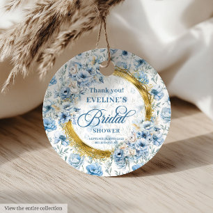Watercolor Light Blue Gold Flowers Bridal Shower Favour Tags