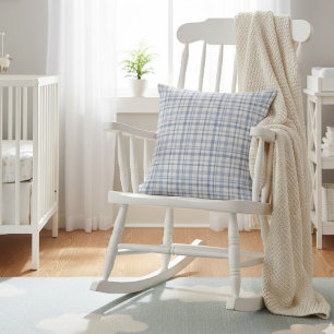 Watercolor Light Blue White Plaid Nursery Room Cushion