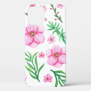 Watercolor Light Pink Flowers, Little Berries and  iPhone 12 Case