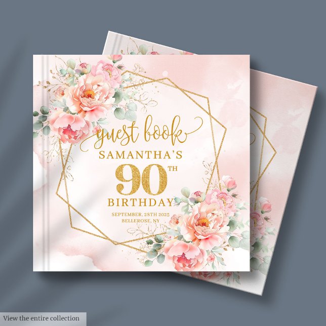Watercolor light pink gold peonies 90th guest book (Watercolor light pink gold peonies 90th guest book

)