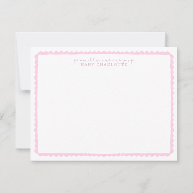 Watercolor light Pink Scalloped Nursery Note Card (Front)
