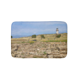 Watercolor lighthouse bath mat