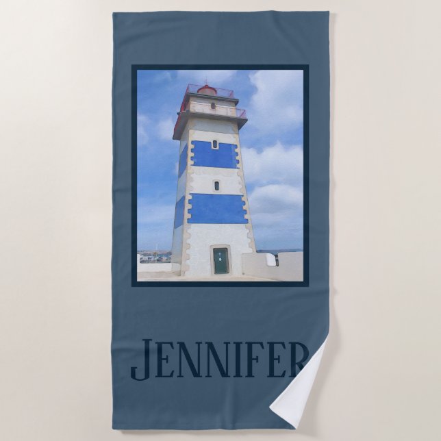 Watercolor lighthouse beach towel (Front)