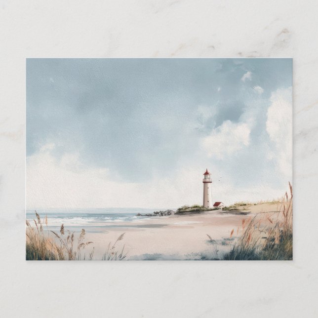 Watercolor Lighthouse Coastal Art Postcard  (Front)