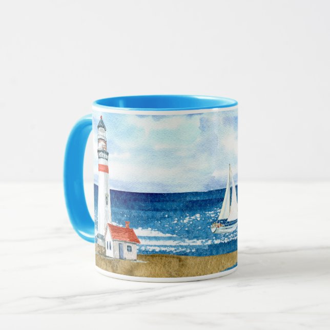 Watercolor Lighthouse Mug (Front Left)