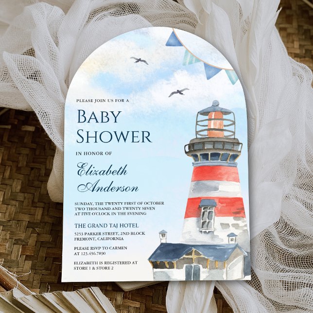 Watercolor Lighthouse Nautical Arch Baby Shower Invitation (Creator Uploaded)