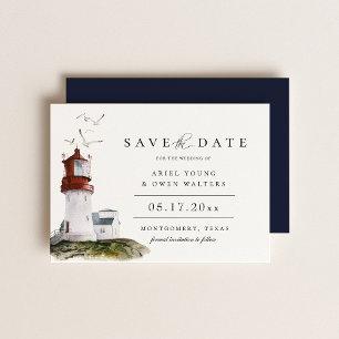 Watercolor Lighthouse Nautical Theme Save The Date Announcement