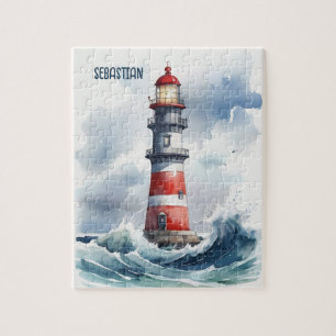 Watercolor Lighthouse Personalised Jigsaw Puzzle