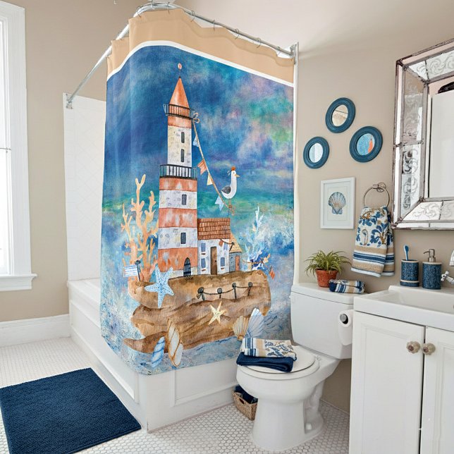 Watercolor lighthouse shower curtain (Creator Uploaded)