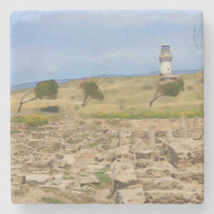 Watercolor lighthouse stone coaster