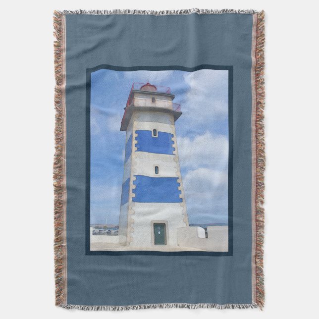 Watercolor lighthouse throw blanket (Front Vertical)