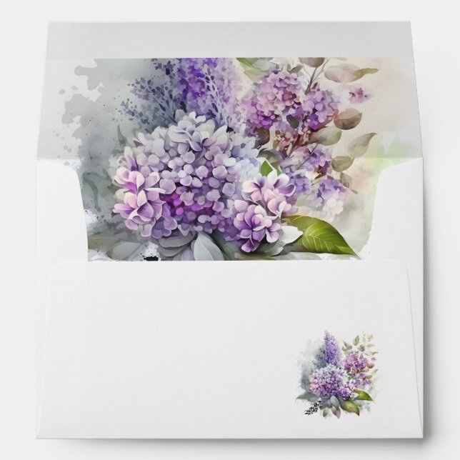 Watercolor lilac and hydrangea flowers  envelope (Back (Bottom))