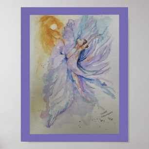 Watercolor lilac Ballerina with sun Jigsaw Puzzle Poster