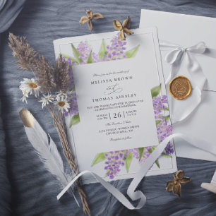 Watercolor Lilac Bouquet Floral Elegant Wedding Invitation