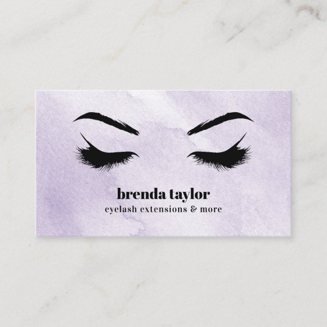 Watercolor Lilac Chic Eyelash Browbar professional Business Card (Front)