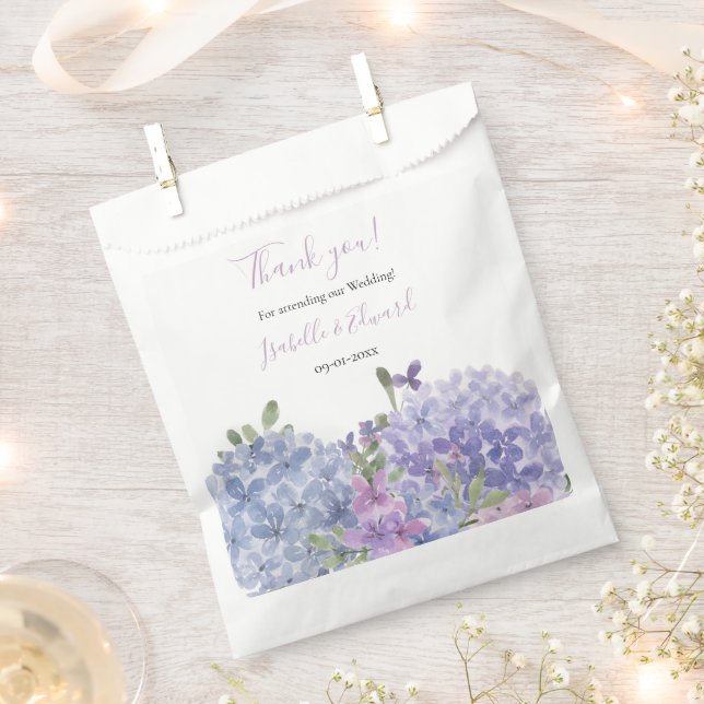 Watercolor Lilac & Dusty Blue Hydrangeas Wedding  Favour Bags (Clipped)