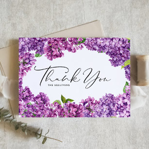 Watercolor Lilac Floral Frame Botanical Wedding Thank You Card
