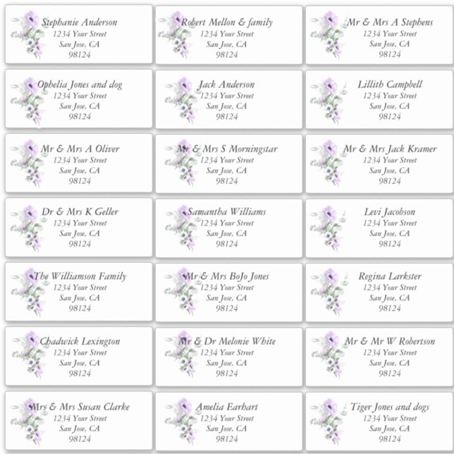 Watercolor Lilac Floral Recipient Address Labels (Front)