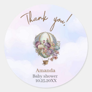 Watercolor Lilac Flower Hot Air Ballon  Baby  show Classic Round Sticker