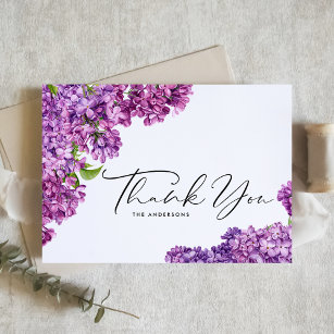 Watercolor Lilac Flowers Botanical Wedding Thank You Card