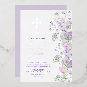 Watercolor Lilac Flowers First Communion
