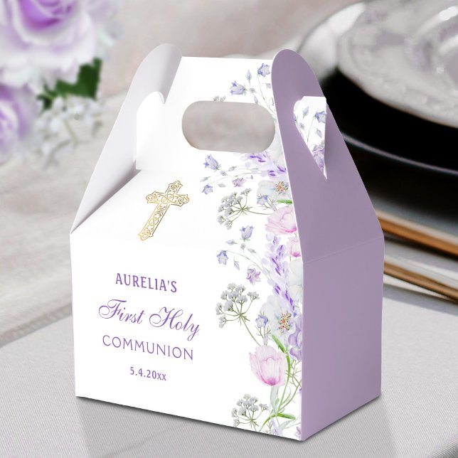 Watercolor Lilac Flowers First Communion Gable Favour Box (Creator Uploaded)