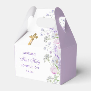 Watercolor Lilac Flowers First Communion Gable Favour Box