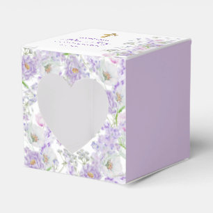 Watercolor Lilac Flowers First Communion Heart Favour Box