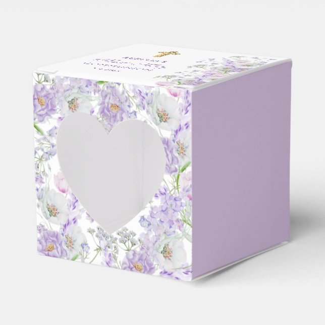 Watercolor Lilac Flowers First Communion Heart Favour Box (Front Side)