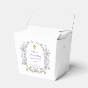 Watercolor Lilac Flowers First Communion Take Out Favour Box