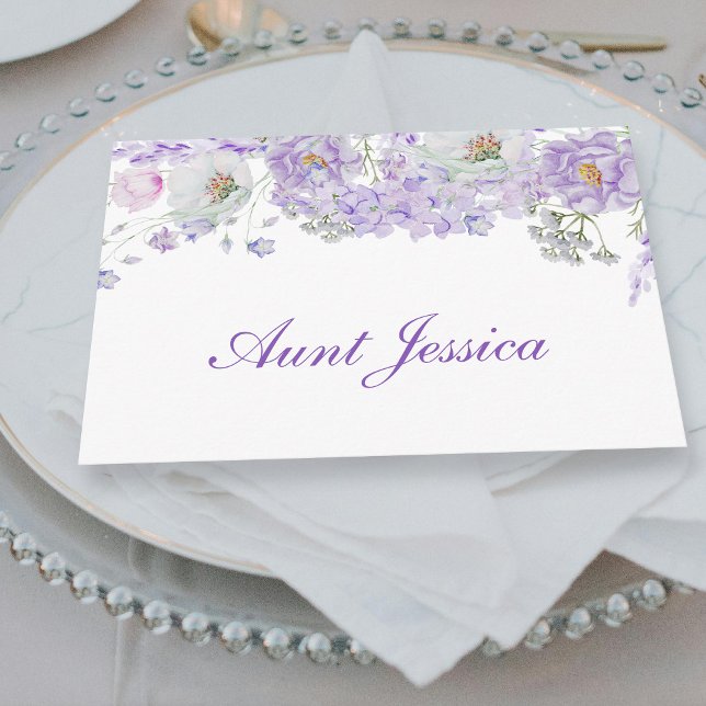 Watercolor Lilac Flowers Flat Place Card (Creator Uploaded)