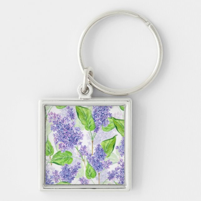 Watercolor lilac flowers key ring (Front)