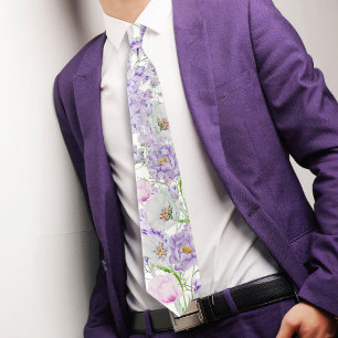 Watercolor Lilac Flowers Neck Tie