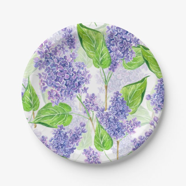 Watercolor lilac flowers paper plate (Front)