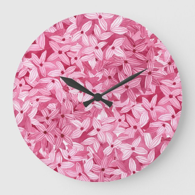 Watercolor lilac flowers: pink floral background large clock (Front)