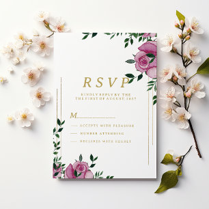 Watercolor lilac green gold floral RSVP Invitation