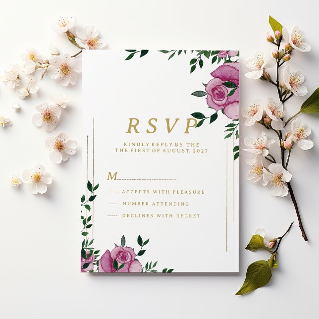 Watercolor lilac green gold floral RSVP  Invitation (Watercolor lilac green gold floral RSVP )
