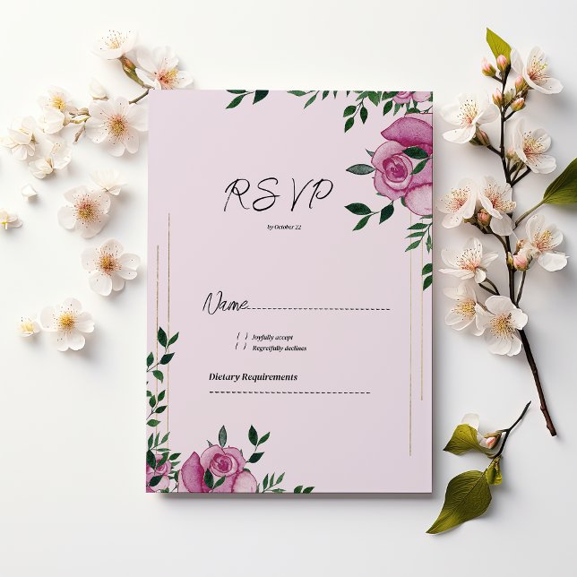Watercolor lilac green gold rose floral RSVP  Invitation (Watercolor lilac green gold rose floral RSVP )