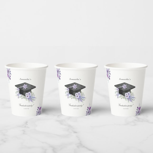 Watercolor lilac Purple Floral Graduation  Paper Cups (Multi)