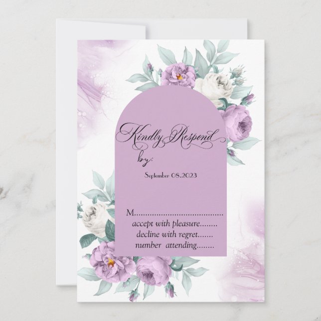 Watercolor Lilac Roses Polka Dots RSVP  Invitation (Front)