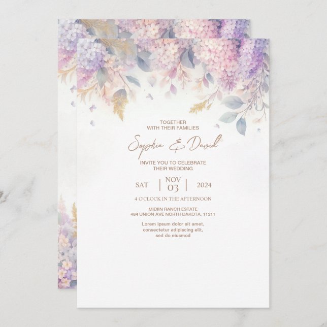 Watercolor Lilac Wedding Invitation (Front/Back)