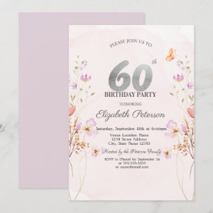Watercolor Lilac Wildflowers Purple 60th Birthday Invitation
