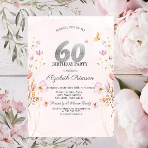 Watercolor Lilac Wildflowers Purple 60th Birthday Invitation