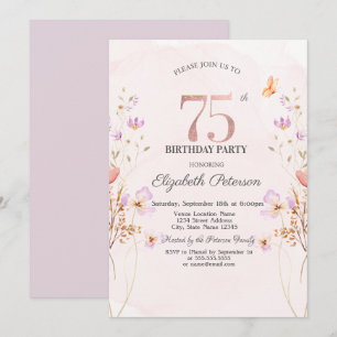 Watercolor Lilac Wildflowers Purple 75th Birthday Invitation