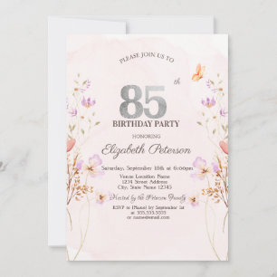 Watercolor Lilac Wildflowers Purple 85th Birthday Invitation
