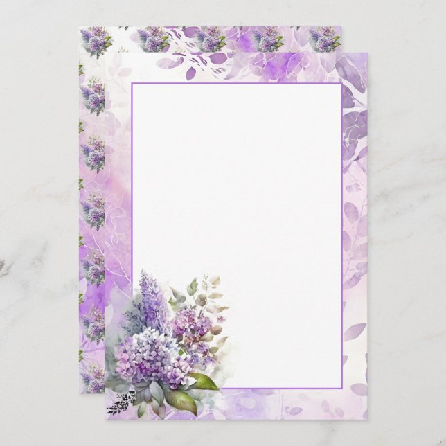 Watercolor Lilacs and Hydrangea Floral Blank  Invitation (Front/Back)
