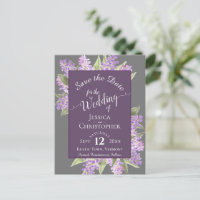 Watercolor Lilacs Boho Wedding Save the Date Grey
