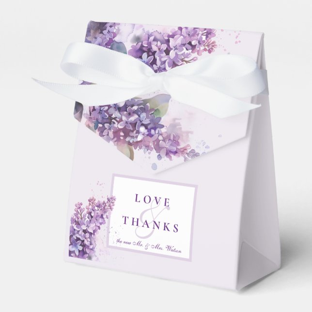 Watercolor Lilacs Spring Summer Wedding Favour Box (Front Side)