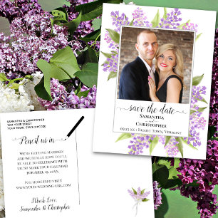 Watercolor Lilacs Wedding Save the Date Photo Anno Announcement Postcard